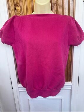 Vtg 80s Princeton SportswearBoatneck Fuchsia Pink Short Sleeve Sweatshirt